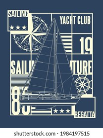 Ocean yacht racing sailing regatta vector print for boy man t shirt 