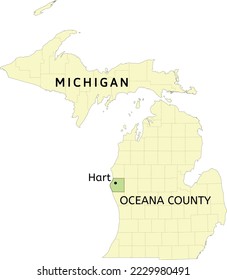 Oceana County and city of Hart location on Michigan state map