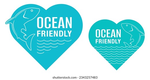 Ocean-friendly label in heart shape for industry and restaurants - initiative for reduction of single-use plastic containers and other microplastic materials
