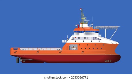 Oceangoing Multi purpose support vessel with helicopter landing pad.wide deckspace.