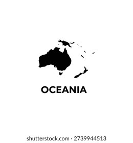 Oceania continent black and white vector map silhouette minimal flat design illustration