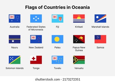 Oceania countries flags. Flags of countries in Oceania.