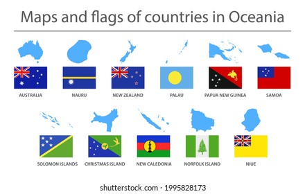 Oceanía. Mapas y banderas de los países fronterizos. Ilustración del vector