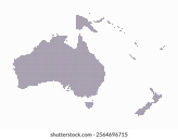 Oceania dotted map. Digital style map of the continent on white background. Oceania shape with circle dots. Colored dots style. Small size circles. Awesome vector illustration.