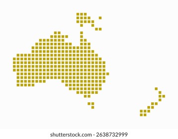 Oceania dotted map. Digital style map of the continent on white background. Oceania shape with square dots. Colored dots style. Large size squares. Awesome vector illustration.