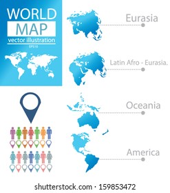 Oceania. Eurasia. America. Latin afro-Eurasia. World Map vector Illustration