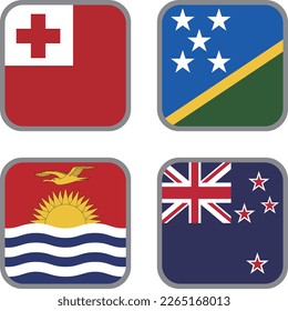 Oceania flag icon vector material set,Tonga,Solomon Islands,Kiribati,New Zealand