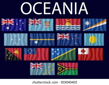 Oceania flags set - vector icon