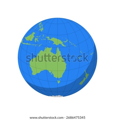 Oceania Globe map flat icon. Oceania Globus icon isolated on white background. Vector illustration