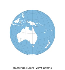 Oceania globe map. World globe map isolated on white background. Oceania globe icon. Vector illustration.
