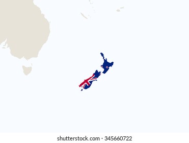 Oceania with highlighted New Zealand map. Vector Illustration.
