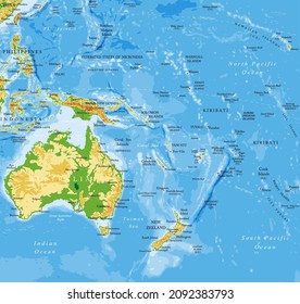 Oceania highly detailed physical map