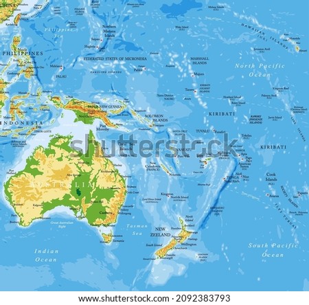 Oceania highly detailed physical map