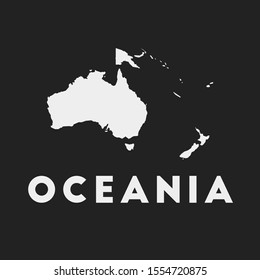 Oceania icon. Continent map on dark background. Stylish Oceania map with continent name. Vector illustration.