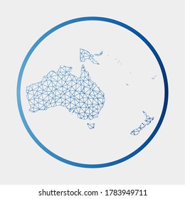 Icono de Oceanía. Mapa de red del continente. Señal redonda de Oceanía con anillo de gradiente. Tecnología, internet, red, concepto de telecomunicaciones. Ilustración vectorial.