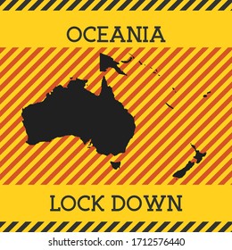 Signo de bloqueo de Oceanía. Icono de peligro de pandemia en el continente amarillo. Ilustración vectorial.