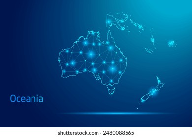 Oceania map - concept of communication technology, graphic of low poly.