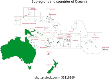 Oceania map with countries and capital cities