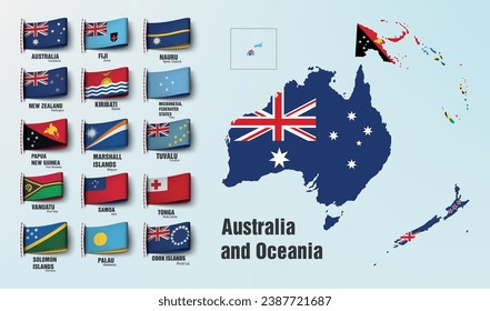 the oceania map divided by countries. Vector illustration