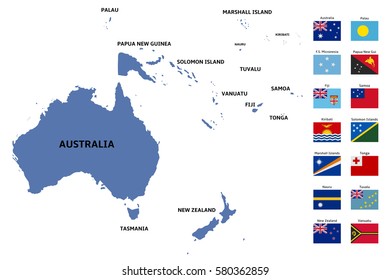 oceania map and flags