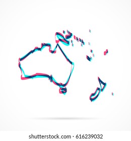 Oceania Map hand drawn with blue and pink highlighters, isolated on a blank background.
Vector illustration, easy to edit, manipulate, resize or colorize.