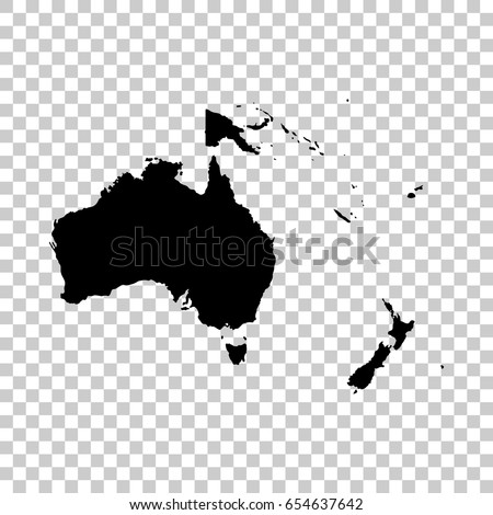 Oceania map isolated on transparent background. Black map for your design. Vector illustration, easy to edit.