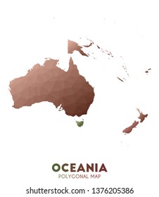 Oceania map in a low poly style, a unique vector illustration showcasing the continent and its regions.