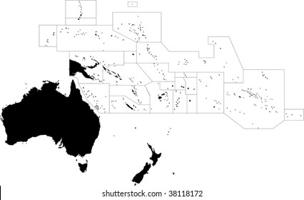 Oceania map separated on the countries