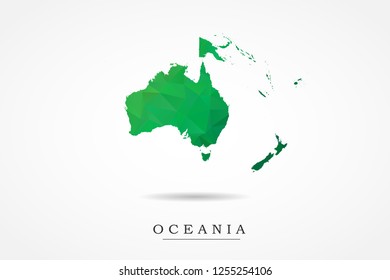 Oceania Map - World Map International vector template, low polygon style with green color isolated on white background - Vector illustration eps 10