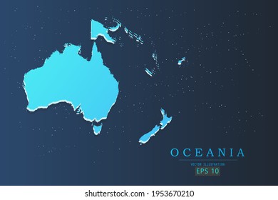 Oceania Map - World Map International vector template with 3d, gradient blue color and stars isolated on galaxy background - Vector illustration eps 10