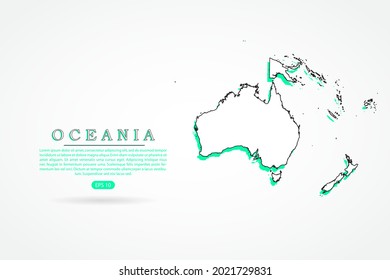 Oceania Map - World Map International vector template with green and outline graphic sketch style isolated on white background - Vector illustration eps 10
