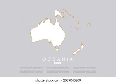 Oceania Map - World Map International vector template with white color and thin gold outline graphic sketch style isolated on grey background for infographic - Vector illustration eps 10