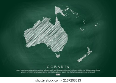 Mapa de Oceanía - Mapa Mundial Planilla vectorial internacional con esbozo blanco y estilo escolar antiguo aislado en el fondo del tablero verde - Ilustración vectorial eps 10
