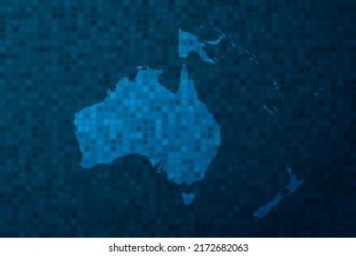 Oceania Map - World Map international vector template with technology style isolated on blue pixel background for education, design, website, infographic - Vector illustration eps 10