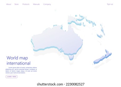 Mapa de Oceanía - Mapa mundial Planilla vectorial internacional con estilo isométrico que incluye sombra, color púrpura y azul aislado en fondo blanco para el diseño, sitio web - Ilustración vectorial eps 10