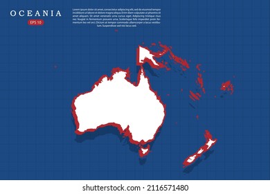 Ozeanplan - Weltkarte, Vektorvorlage mit isometrischem Stil mit weißer und roter Farbe einschließlich Schatten auf blauem Hintergrund für Website, Design, Infografik - Vektorgrafik eps10