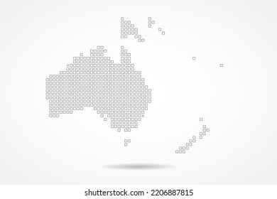Oceania Map - World map vector template with square pixel thin black and outline sketch style isolated on white background for education, infographic, design - Vector illustration eps 10