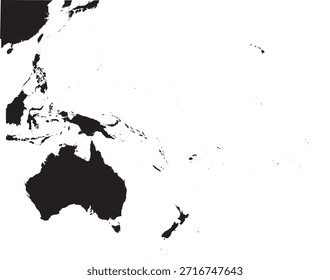 Oceanía Región del Pacífico Mapa aislado Silueta, Archipiélagos, Islas, Melanesia, Micronesia, Polinesia Alto Vector editable detallado
