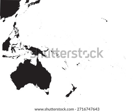 Oceania Region of Pacific Isolated Map Silhouette, Archipelagos,Islands, Melanesia, Micronesia, Polynesia High Detailed Editable Vector