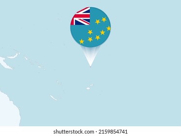 Oceanía con el mapa de Tuvalu seleccionado e icono de la bandera de Tuvalu. Mapa de vectores y bandera.