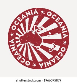 Oceania stamp. Travel red rubber stamp with the map of continent, vector illustration. Can be used as insignia, logotype, label, sticker or badge of the Oceania.