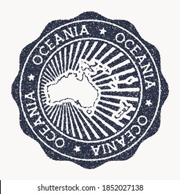 Oceania stamp. Travel rubber stamp with the name and map of the continent, vector illustration. Can be used as insignia, logotype, label, sticker or badge of Oceania.