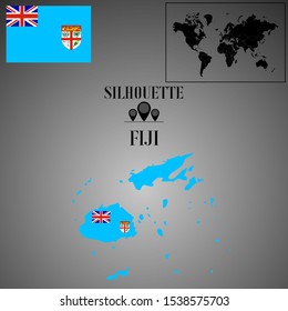 Oceanian Fiji, Suva outline world map silhouette vector illustration, creative design background, national country flag, design element, symbols from countries all continents set. 
