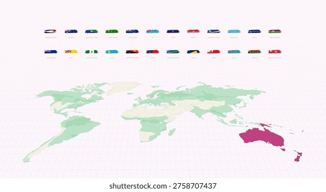 Oceanian Flags in Grunge Abstract Brush Stroke Style. Grunge Flag Set.