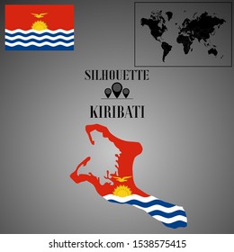 Oceanian Kiribati outline world map silhouette vector illustration, creative design background, national country flag, design element, symbols from countries all continents set. 