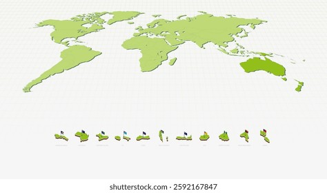 Oceanian Maps and Flags in Isometric Style. Isometric Maps Collection.