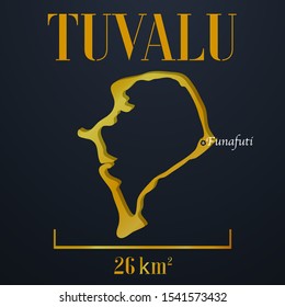 Oceanian Tuvalu golden 3d solid country outline silhouette, realistic piece of world map template, for infographic, vector illustration, isolated object, background. From countries set