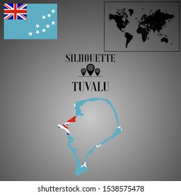 Oceanian Tuvalu outline world map silhouette vector illustration, creative design background, national country flag, objects, element, symbols from countries all continents set.