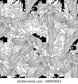 Oceanic animal zentangle seamless pattern. Hand drawn tile texture with dolphin.Template for textile, wrapping or scrapbook paper print. Vector illustration.
