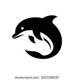 Oceanic Charm Cartoon Silhouette of Dolphin Logo Vector Illustration